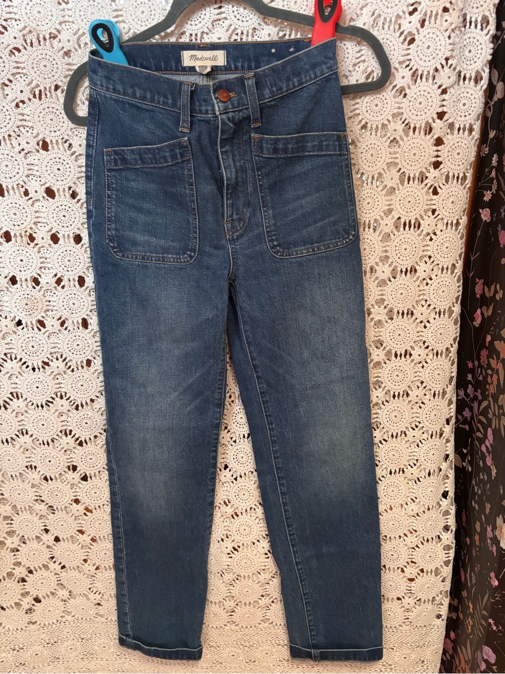 Madewell High-Rise Patch Pocket Jeans in Mid Blue